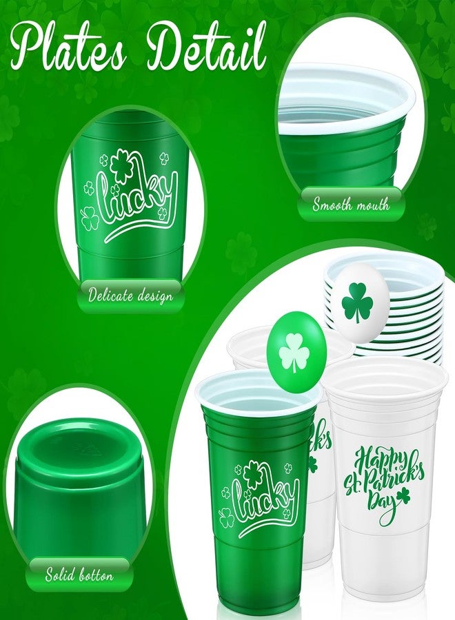 Pickmesh 30 Pack St. Patrick's Day Party Game Set, 22 Pack 16 oz St Patricks Day Plastic Beer Cups and 8 Pack 1.5in Green Shamrocks Balls Beer Game Set for Irish Festival Party Games Favors - Image 2